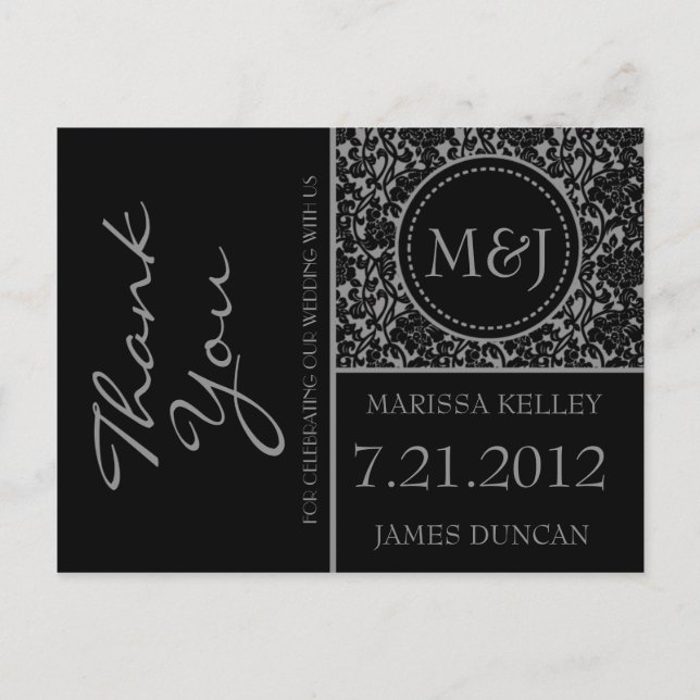 Gothic Black/Grått Flourish Tack Vykort (Framsida)