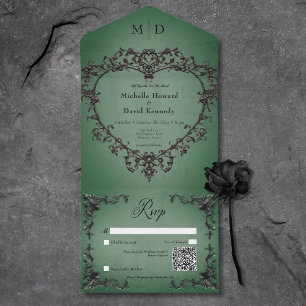Gothic Black & Grönt Filigree Heart QR-kod