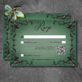 Gothic Black & Grönt Filigree Heart QR-kod OSA Kort