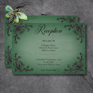 Gothic Black & Grönt Filigree Heart Reception Tilläggskort
