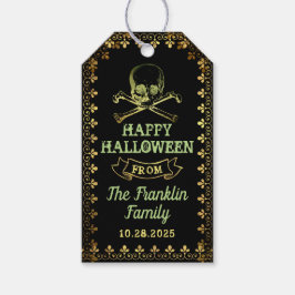 Gothic Black & Guld Skull Halloween fest Presentetikett