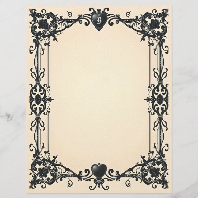 Gothic Black Heart Stationery Paper Brevhuvud (Framsida)