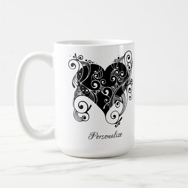 Gothic Black Heart Tattoo Art Design Personlig Kaffemugg (Vänster)