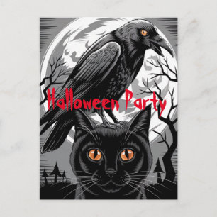 Gothic Black Kråka & Cat Spooky Halloween fest Vykort