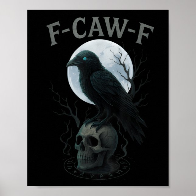Gothic Black Kråka F-caw-f Raven Skull Måne Hallow Poster (Framsidan)