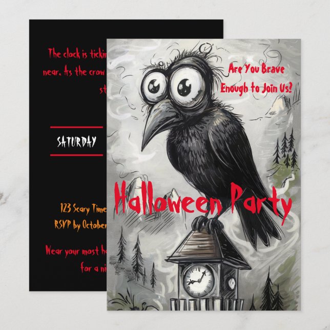 Gothic Black Kråka & Torn-taloky Halloween fest Inbjudningar (Fram/baksida)