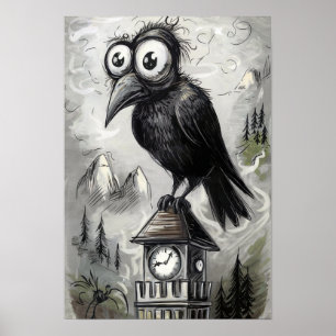 Gothic Black Kråka & Torn Taloky Halloween Poster