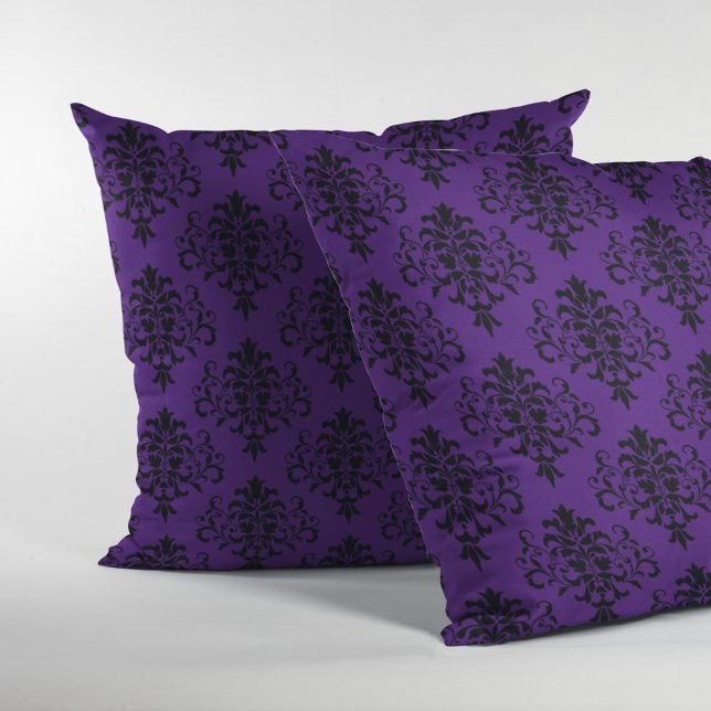 Gothic Black Lila Damask Pattern Kudde (Skapare uppladdad)