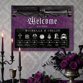 Gothic Black & Lila Order of Events Bröllop Poster