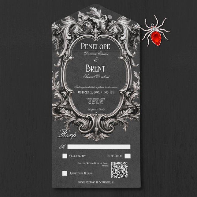Gothic Black Moody Victorian Ram QR-kod (Gothic Black Moody Victorian Frame QR Code All In One Invitation)