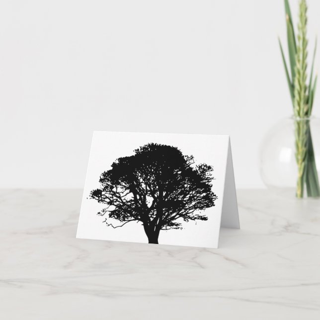 Gothic Black Oak Träd Silhouette Fine Art Teckning Kort (Framsida)