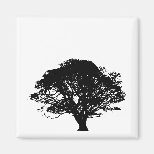 Gothic Black Oak Träd Silhouette Fine Art Teckning Magnet (Framsidan)