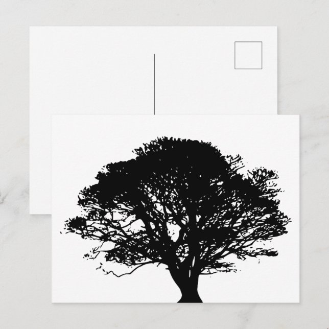 Gothic Black Oak Träd Silhouette Fine Art Teckning Vykort (Fram/baksida)