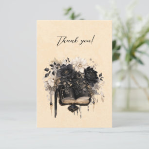 Gothic Black och Ivory Bok och Flowers Tack Kort