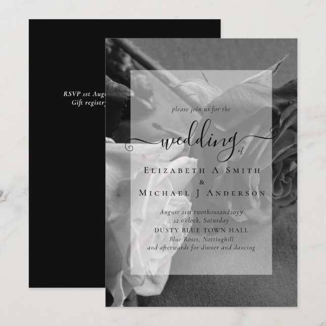 Gothic Black och Vit ros Goth Wedding bjudes in (Fram/baksida)