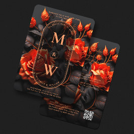 Gothic Black Orange Blommigt Boho Bröllop Inbjudningar