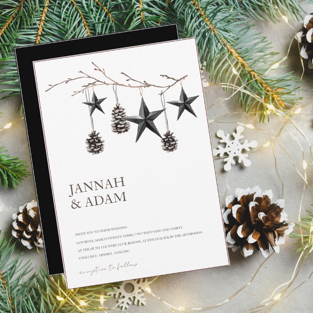 Gothic Black Pinecones Stars jul Bröllop Inbjudningar (Skapare uppladdad)