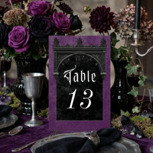 Gothic Black Raven & Black Arch Lila Bröllop Bordsnummer