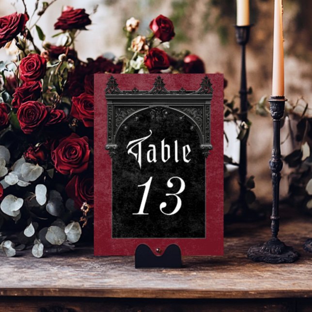 Gothic Black Raven & Black Arch Vin Bröllop Bordsnummer (Gothic Black Raven & Black Arch Wine Wedding Table Number)