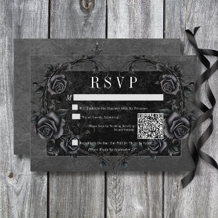 Gothic Black Raven & Black Ro Bröllop QR-kod OSA Kort