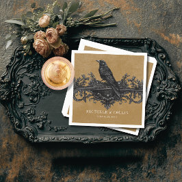 Gothic Black Raven & Black Ro Guld Bröllop Pappersservett