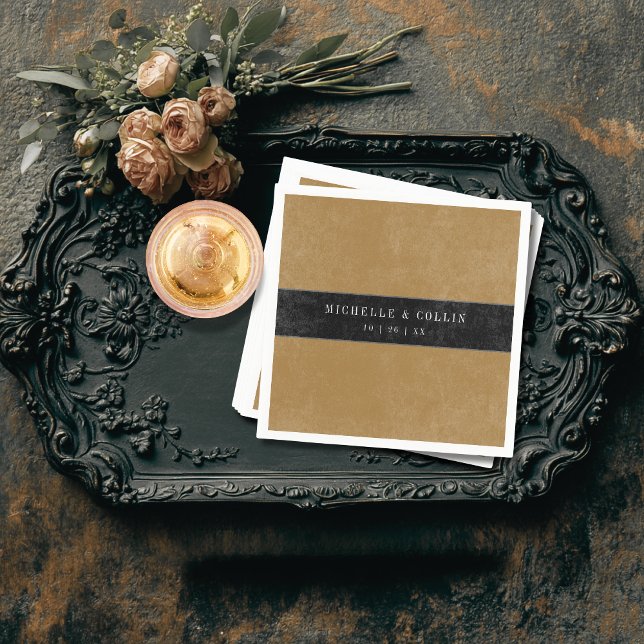 Gothic Black Raven & Black Ro Guld Bröllop Pappersservett (Skapare uppladdad)