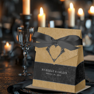 Gothic Black Raven & Black Ro Guld Bröllop Presentaskar