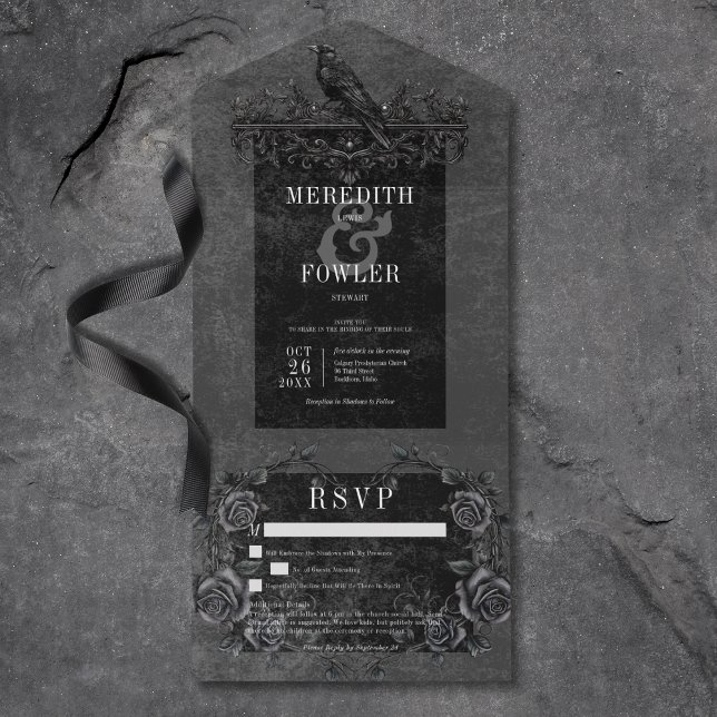 Gothic Black Raven Black Ro, ingen middag utan det (Gothic Black Raven Black Rose No Dinner w/ Details All In One Invitation)