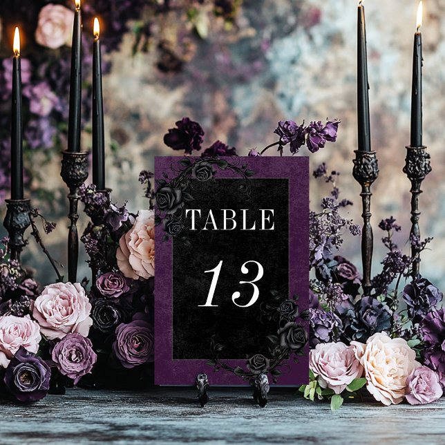 Gothic Black Raven & Black Ro Lila Bröllop Bordsnummer (Skapare uppladdad)