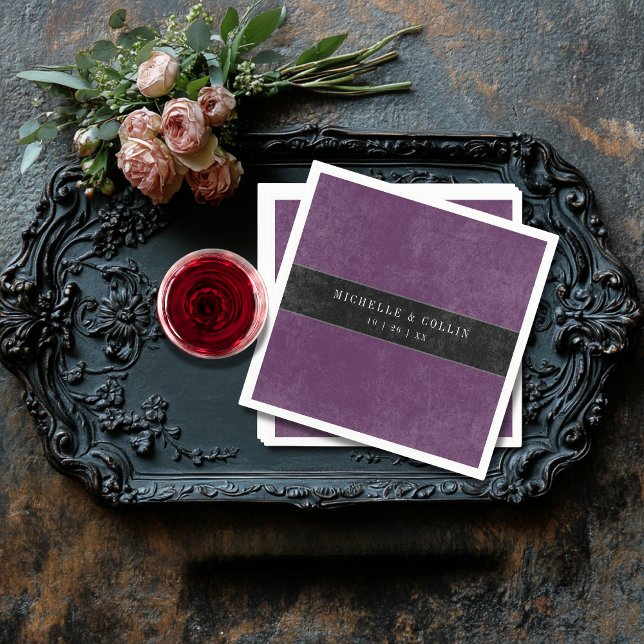 Gothic Black Raven & Black Ro Lila Bröllop Pappersservett (Skapare uppladdad)