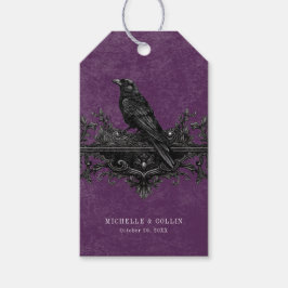 Gothic Black Raven & Black Ro Lila Bröllop Presentetikett