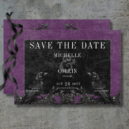 Gothic Black Raven & Black Ro Lila Bröllop Spara Datumet