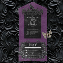 Gothic Black Raven & Black Ro Lila Middag