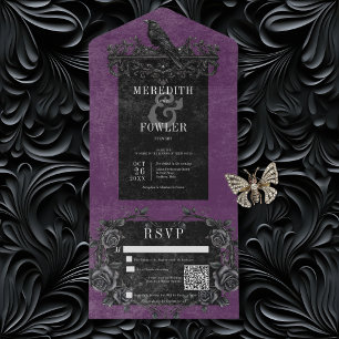 Gothic Black Raven & Black Ro Lila QR-kod
