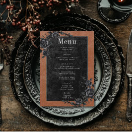 Gothic Black Raven & Black Ro Rust Bröllop Meny