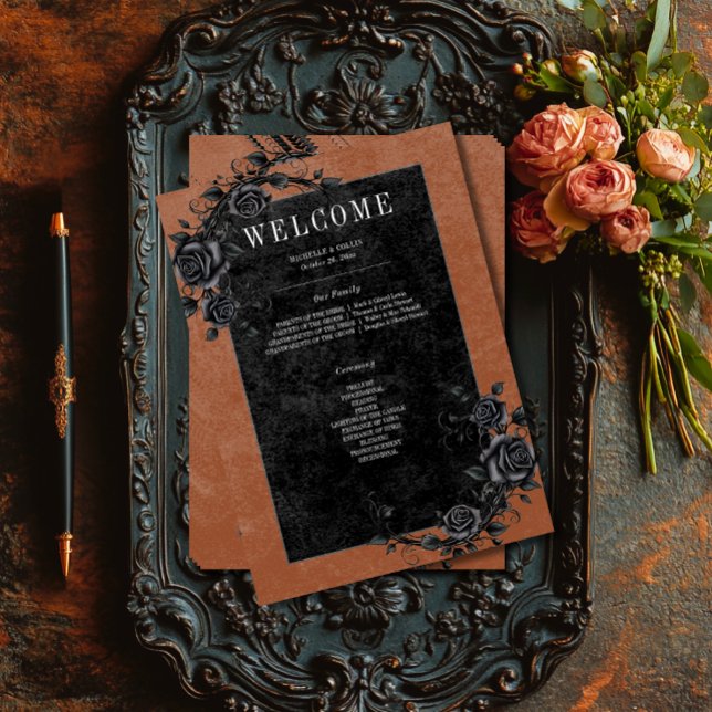 Gothic Black Raven & Black Ro Rust Bröllop Program (Skapare uppladdad)