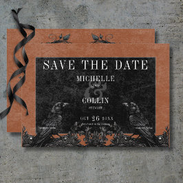 Gothic Black Raven & Black Ro Rust Bröllop Spara Datumet