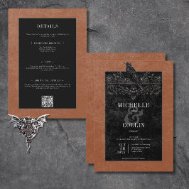 Gothic Black Raven & Black Ro Rust Two Sided Inbjudningar