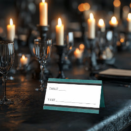 Gothic Black Raven & Black Ro Teal Bröllop Placeringskort