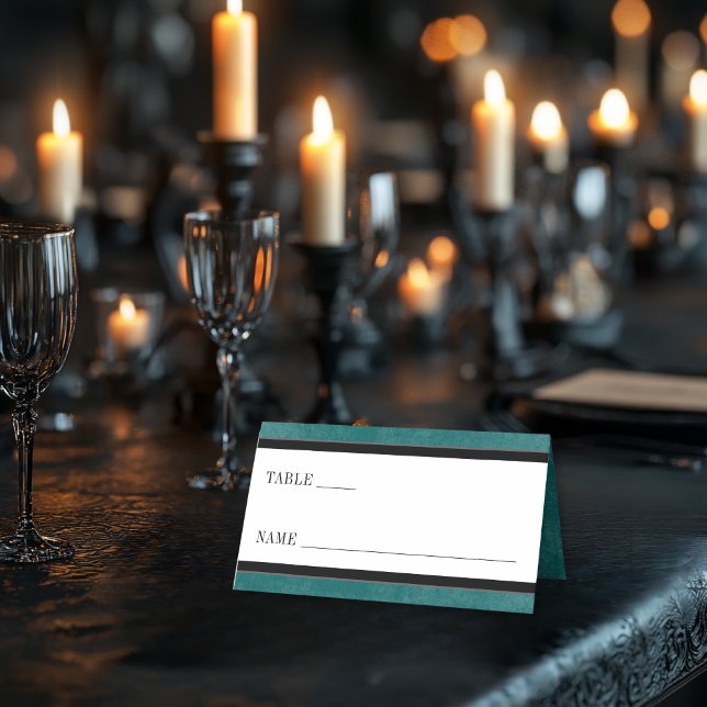 Gothic Black Raven & Black Ro Teal Bröllop Placeringskort (Skapare uppladdad)