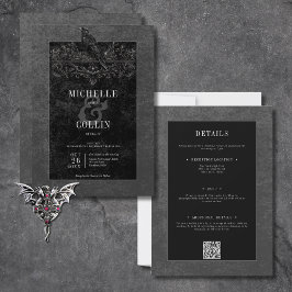 Gothic Black Raven & Black Ro Two Sided Inbjudningar