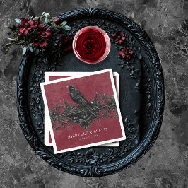 Gothic Black Raven & Black Ro Vin Bröllop Pappersservett