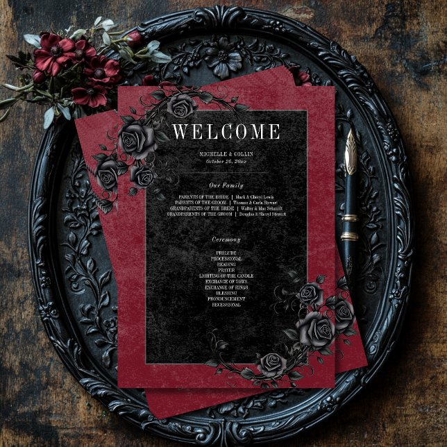 Gothic Black Raven & Black Ro Vin Bröllop Program (Skapare uppladdad)