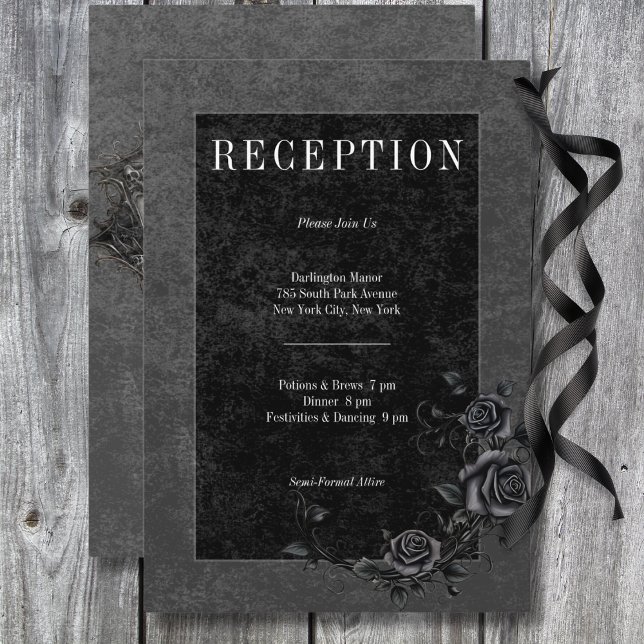 Gothic Black Raven & Black Ro Wedding Reception Tilläggskort (Gothic Black Raven & Black Roses Wedding Reception Enclosure Card)