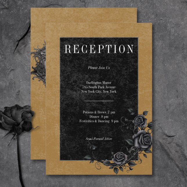 Gothic Black Raven & Black Roses Guldmottagning Tilläggskort (Gothic Black Raven & Black Roses Gold Reception Enclosure Card)