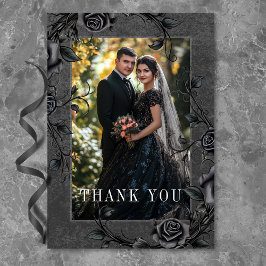 Gothic Black Raven & Black Roses Photo Wedding Tack Kort