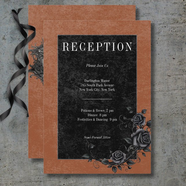 Gothic Black Raven & Black Roses Rostmottagning Tilläggskort (Gothic Black Raven & Black Roses Rust Reception Enclosure Card)