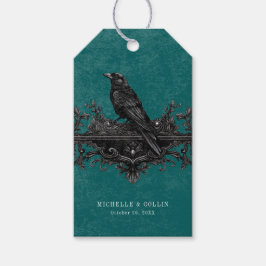 Gothic Black Raven & Black Roses Teal Wedding Presentetikett