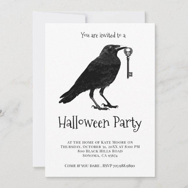 Gothic Black Raven Halloween fest Inbjudningar (Framsida)