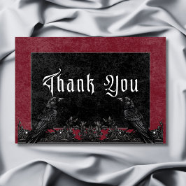 Gothic Black Raven & Ro Burgundy Bröllop Tack Kort